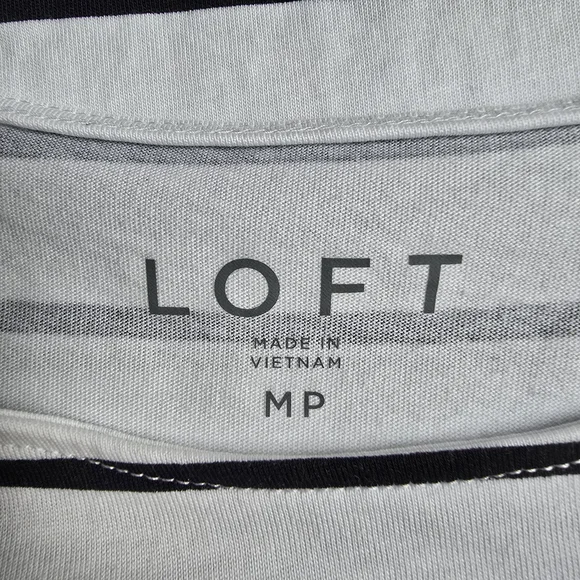 LOFT Petite Modern Wedge Cap Sleeve Tee | White & Black Stripes | Medium - Picture 5 of 7